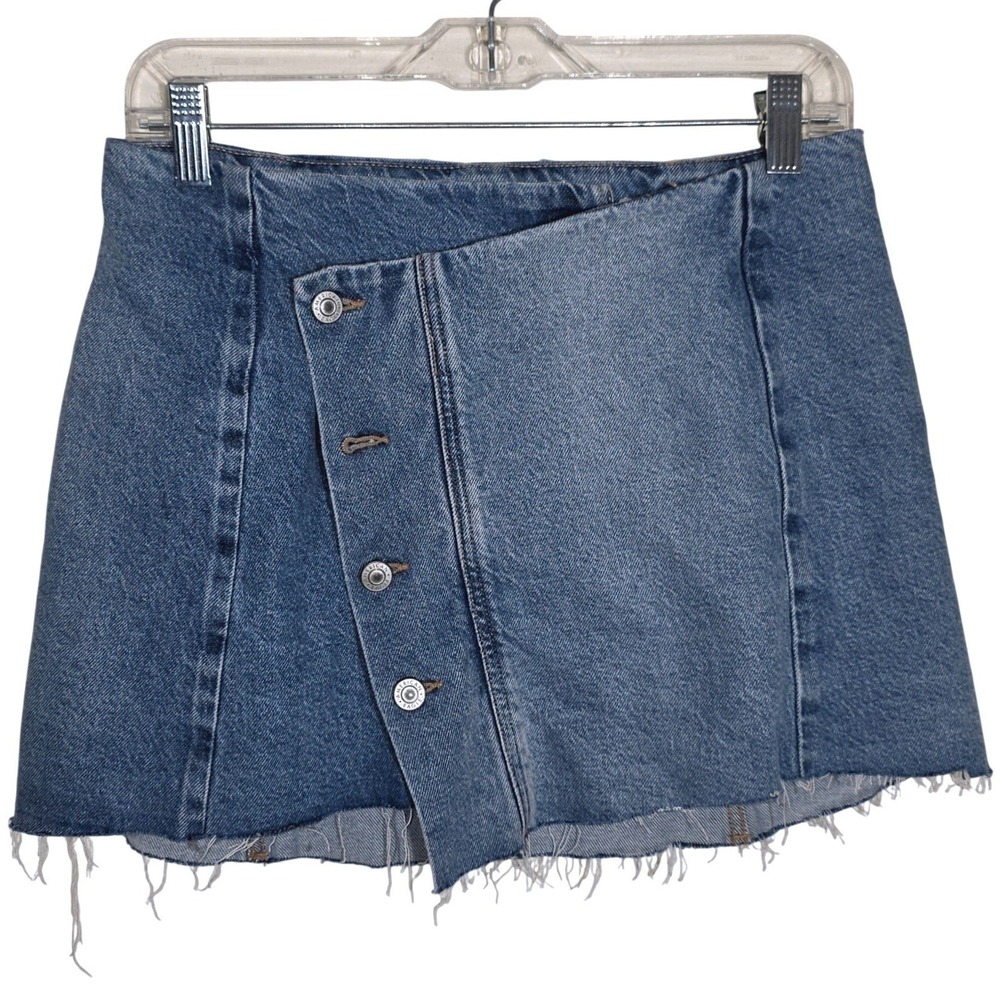 American Eagle Y2K Low-Rise A-Line Denim Mini Skirt Size 2 Medium Wash Raw EUC - Picture 5 of 12